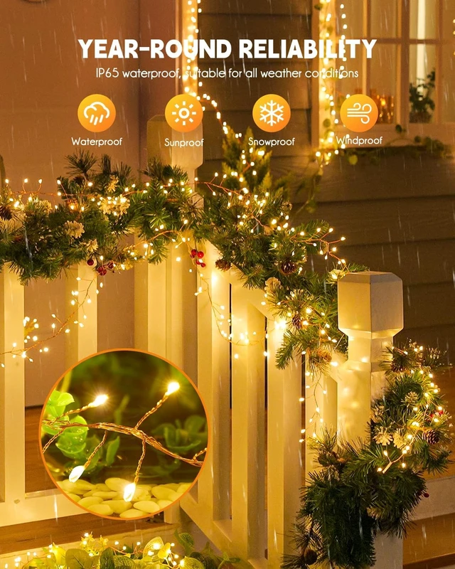 Alt view image 2 of 7 - 240 LED Solar Fairy Lights Outdoor Waterproof IP65, 20FT 8 Lighting Modes