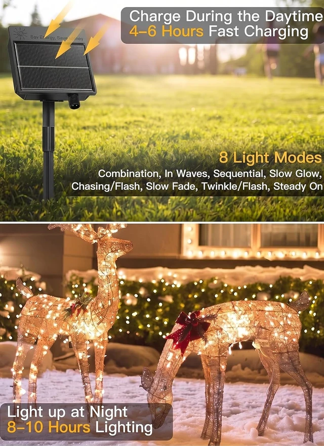 Alt view image 4 of 7 - 240 LED Solar Fairy Lights Outdoor Waterproof IP65, 20FT 8 Lighting Modes