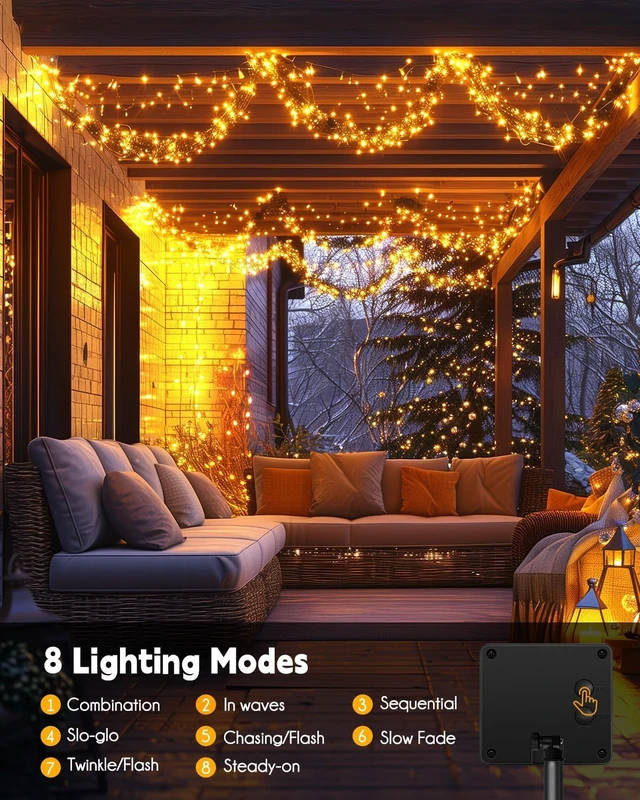 Alt view image 5 of 7 - 240 LED Solar Fairy Lights Outdoor Waterproof IP65, 20FT 8 Lighting Modes