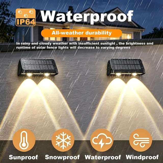 Alt view image 5 of 7 - Solar Fence Lights Outdoor, Warm White and RGB Color Changing, 6 Pack