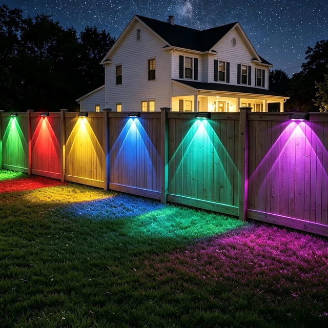 Alt view image 6 of 7 - Solar Fence Lights Outdoor, Warm White and RGB Color Changing, 6 Pack