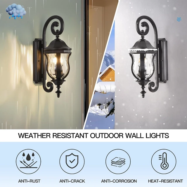 Alt view image 3 of 7 - Black Outdoor Wall Sconces, 22.8" Large Exterior Wall Lanterns