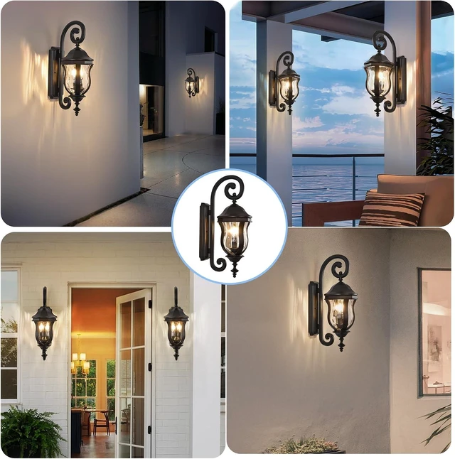 Alt view image 5 of 7 - Black Outdoor Wall Sconces, 22.8" Large Exterior Wall Lanterns