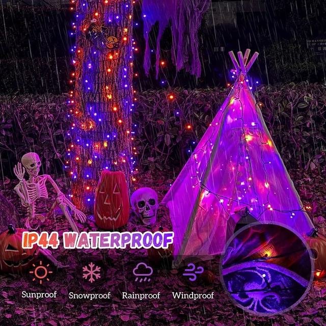 Alt view image 2 of 7 - QITONG Solar Halloween String Lights, 2 Pack Each 66ft 200 LED Orange and Purple led Lights Outdoor Waterproof, 8 Modes Solar Twinkle Lights for Garden Patio Yard