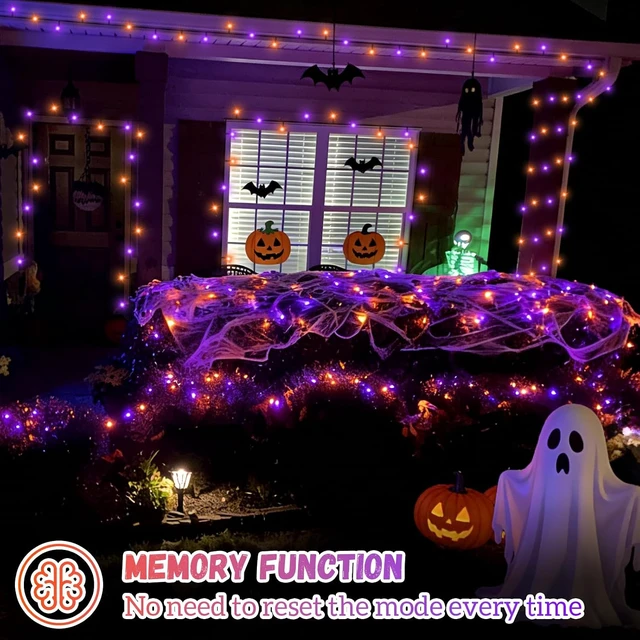Alt view image 7 of 7 - QITONG Solar Halloween String Lights, 2 Pack Each 66ft 200 LED Orange and Purple led Lights Outdoor Waterproof, 8 Modes Solar Twinkle Lights for Garden Patio Yard