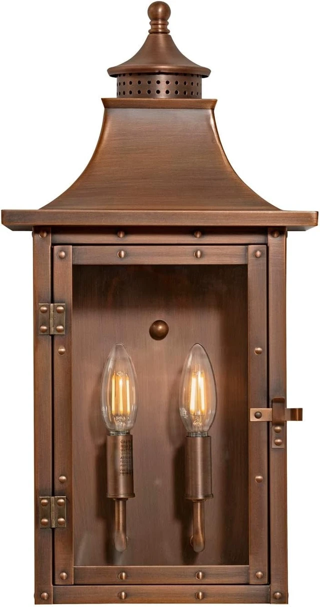 Alt view image 2 of 4 - Acclaim Lighting 8312CP | Vintage Solid Copper Two Light Dimmable Wall Mounted Outdoor Wet Rated Lantern with Clear Glass | Hand Crafted Classic Colonial America Design (Copper Patina - Style Two)