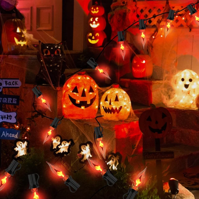 Alt view image 5 of 7 - PASUTO 27.8Ft Halloween Decor Lights Flickering Flame String Lights with 25+4 Pack Clear Glass Flame Light Bulbs for Fall Decor Halloween Decorations Indoor Outdoor Home Party Fireplace, E12 Base