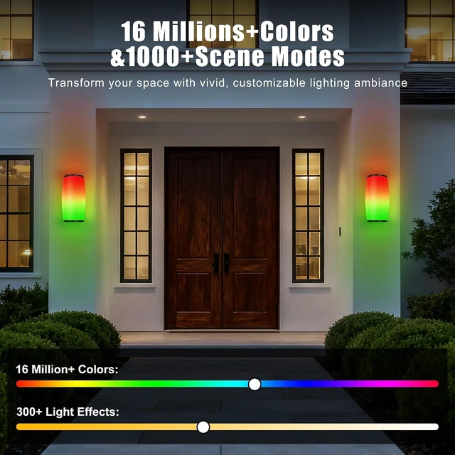 Alt view image 2 of 7 - Smart Outdoor Wall Light RGBIC 2400LM, WiFi App Control, Porch Sconce