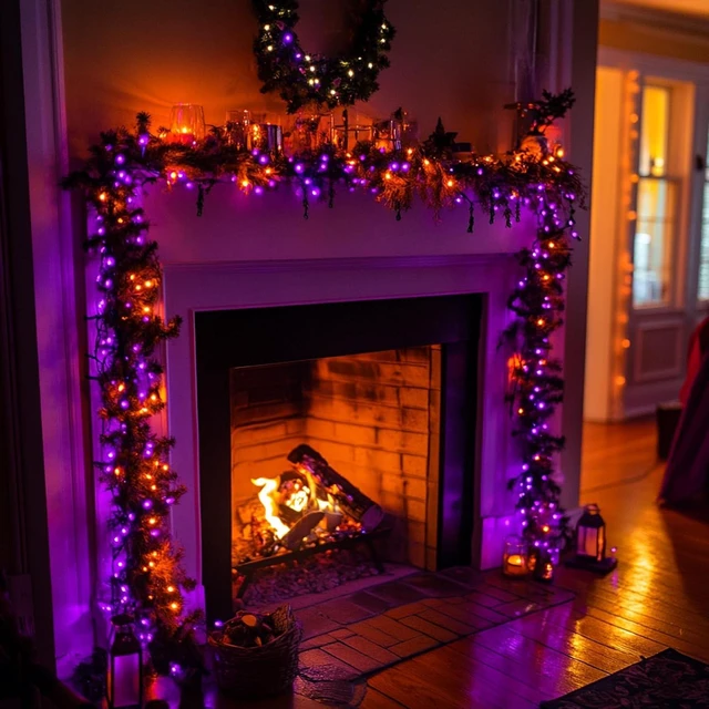Alt view image 4 of 7 - Dazzle Bright Outdoor Halloween String Lights, 1000 LED 328 FT Plug in Fairy Light with Remote Control 8 Modes & Timer, Waterproof Decoration for Home Garden Yard Wedding, Purple and Orange