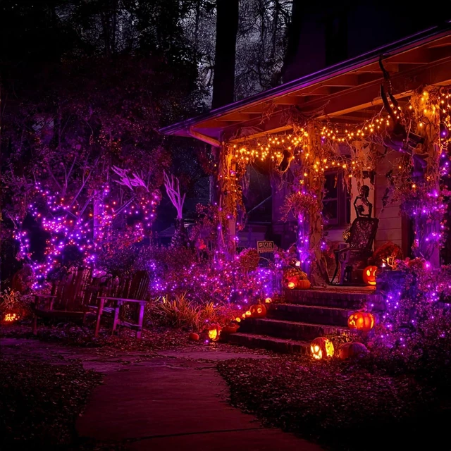 Alt view image 7 of 7 - Dazzle Bright Outdoor Halloween String Lights, 1000 LED 328 FT Plug in Fairy Light with Remote Control 8 Modes & Timer, Waterproof Decoration for Home Garden Yard Wedding, Purple and Orange