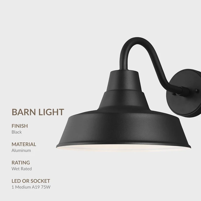 Alt view image 6 of 7 - Generation Lighting 8637401-12 Barn Light-1 Light Medium Outdoor Wall Lantern in Traditional Style-12 Inch Wide by 10.63 Inch High Black Finish