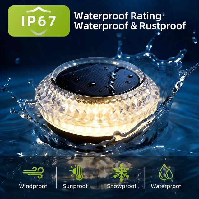 Alt view image 3 of 7 - Solar Deck Lights Outdoor, IP67 Waterproof Solar Driveway Dock Lights