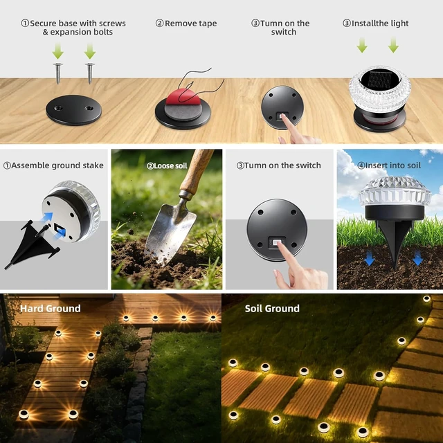 Alt view image 6 of 7 - Solar Deck Lights Outdoor, IP67 Waterproof Solar Driveway Dock Lights