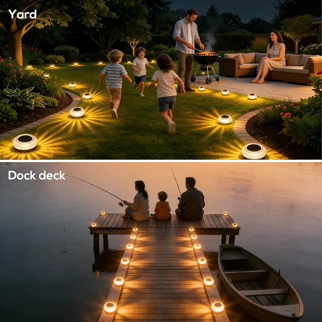 Alt view image 7 of 7 - Solar Deck Lights Outdoor, IP67 Waterproof Solar Driveway Dock Lights