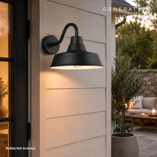 Alt view image 7 of 7 - Generation Lighting 8637401-12 Barn Light-1 Light Medium Outdoor Wall Lantern in Traditional Style-12 Inch Wide by 10.63 Inch High Black Finish