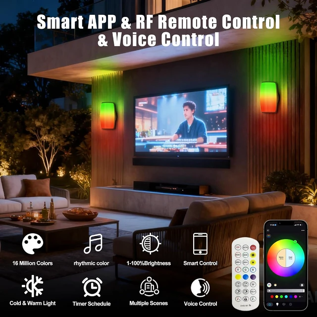 Alt view image 5 of 7 - Smart Outdoor Wall Light RGBIC 2400LM, WiFi App Control, Porch Sconce