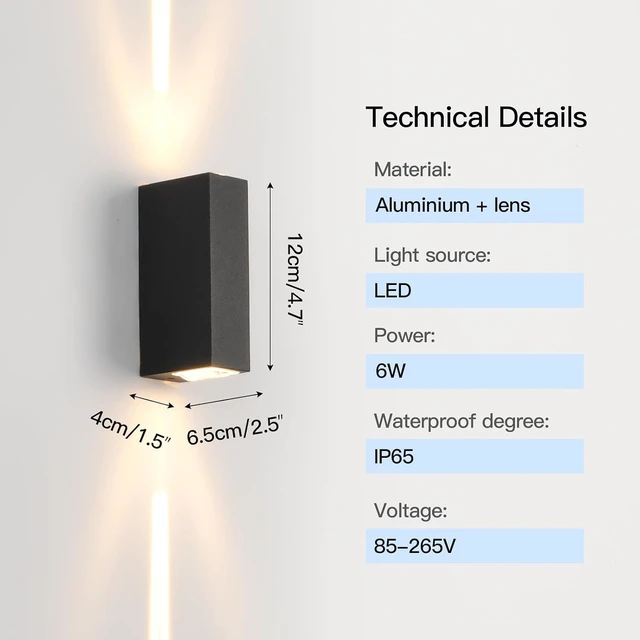 Alt view image 3 of 7 - Modern Up and Down Outdoor Wall Lights, 2-Pack LED, 3000K, IP65