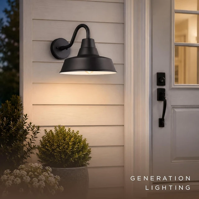 Alt view image 3 of 7 - Generation Lighting 8637401-12 Barn Light-1 Light Medium Outdoor Wall Lantern in Traditional Style-12 Inch Wide by 10.63 Inch High Black Finish