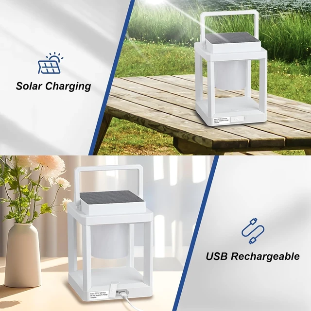 Alt view image 4 of 7 - Solar Lantern Outdoor Table Lamp: Portable Waterproof LED Light - Hanging Solar Lamp Rechargeable Lights for Patio Camping