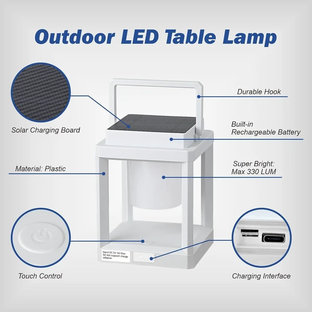 Alt view image 6 of 7 - Solar Lantern Outdoor Table Lamp: Portable Waterproof LED Light - Hanging Solar Lamp Rechargeable Lights for Patio Camping