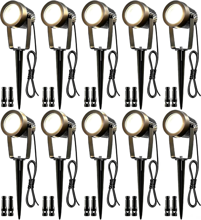 Main image of Low Voltage Landscape Spotlights, 12V LED Outdoor Spot Lights, Up Lighting Wired for Yard Garden Pathway Tree, 10W Aluminum Landscape Path Lights with Connectors, IP66 Waterproof & 4000K, 10 Pack
