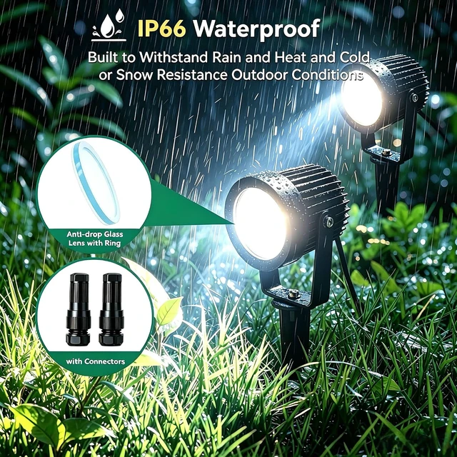 Alt view image 3 of 5 - Low Voltage Landscape Spotlights, 12V LED Outdoor Spot Lights, Up Lighting Wired for Yard Garden Pathway Tree, 10W Aluminum Landscape Path Lights with Connectors, IP66 Waterproof & 4000K, 10 Pack