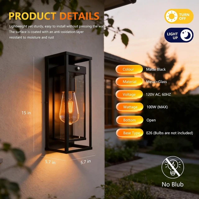 Alt view image 3 of 7 - 15 Inch Dawn to Dusk Sensor Outdoor Light Fixture Waterproof Porch Lights Outdoor Anti-Rust Exterior Wall Lighting for Patio Front Door Garage House - 2 Pack