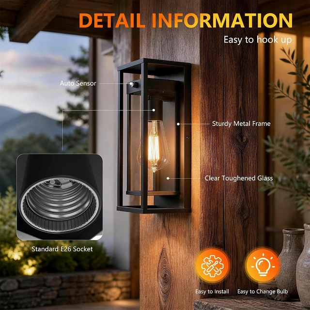 Alt view image 4 of 7 - 15 Inch Dawn to Dusk Sensor Outdoor Light Fixture Waterproof Porch Lights Outdoor Anti-Rust Exterior Wall Lighting for Patio Front Door Garage House - 2 Pack