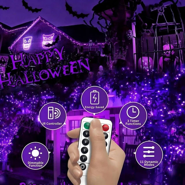 Alt view image 5 of 7 - FLVOECN 380 LED 124FT Purple Halloween Lights Timer 8 Modes