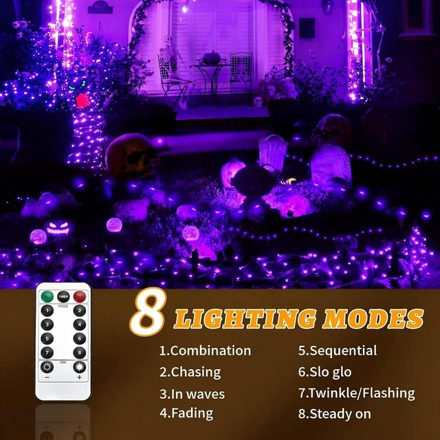 Alt view image 6 of 7 - FLVOECN 380 LED 124FT Purple Halloween Lights Timer 8 Modes