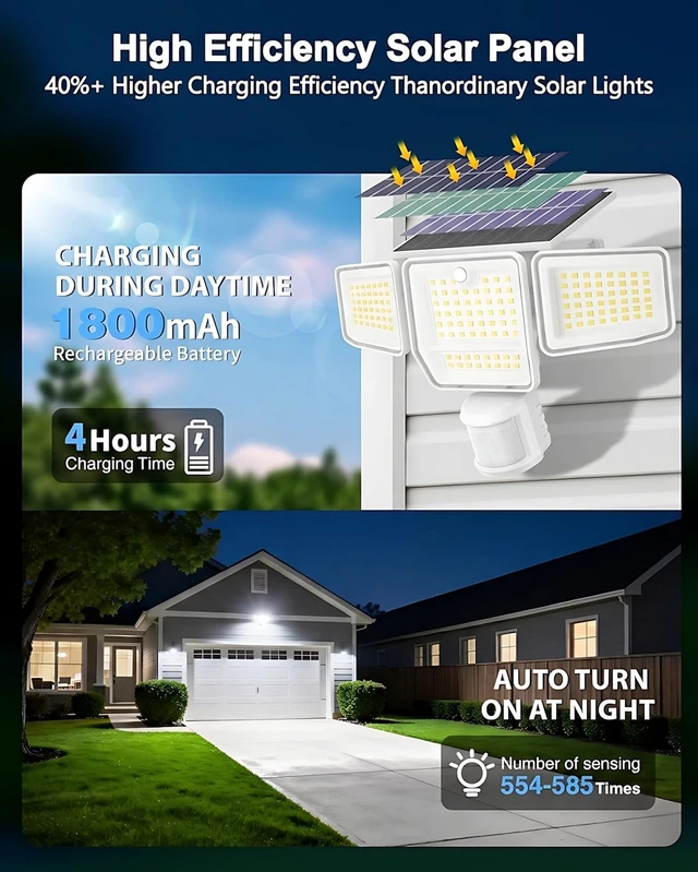 Alt view image 5 of 7 - 6000LM Solar Flood Lights Outdoor, 4 Heads with Large Motion Sensor