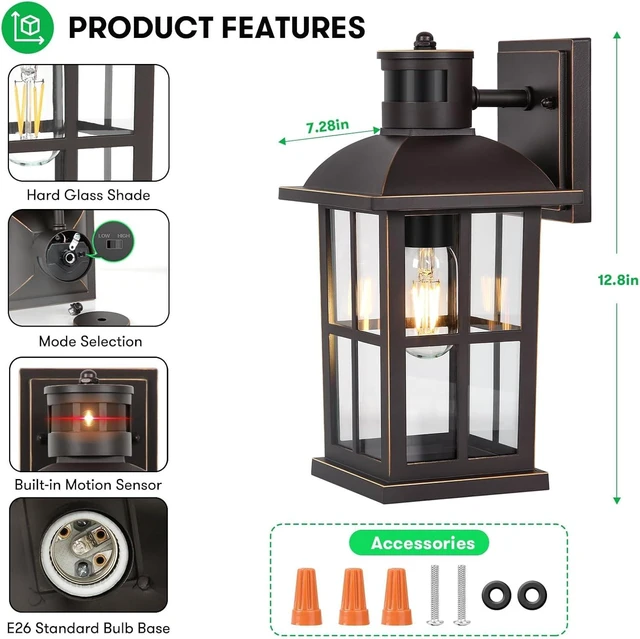 Alt view image 6 of 7 - VerRon 13in Motion Sensor Porch Lights, Dusk to Dawn Outdoor Light Fixtures