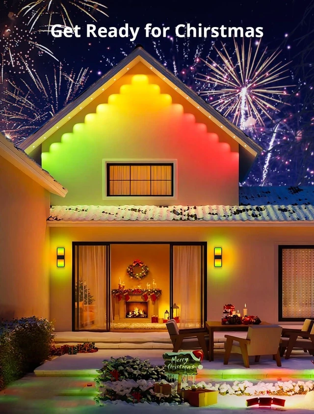 Alt view image 3 of 7 - Smart Outdoor Wall Light, RGBCW Porch Light, IP65 Waterproof 2Pack