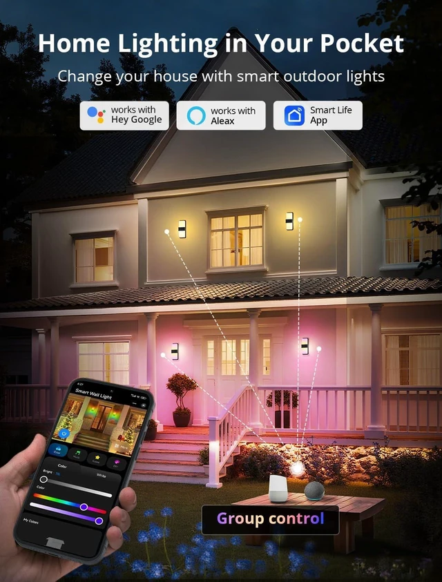 Alt view image 4 of 7 - Smart Outdoor Wall Light, RGBCW Porch Light, IP65 Waterproof 2Pack