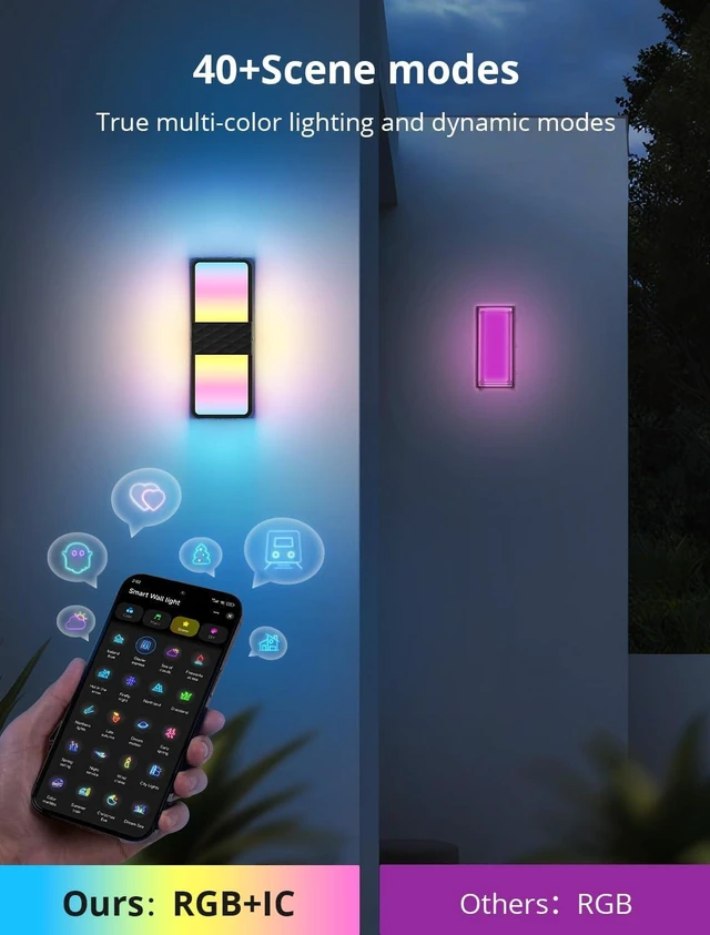 Alt view image 5 of 7 - Smart Outdoor Wall Light, RGBCW Porch Light, IP65 Waterproof 2Pack