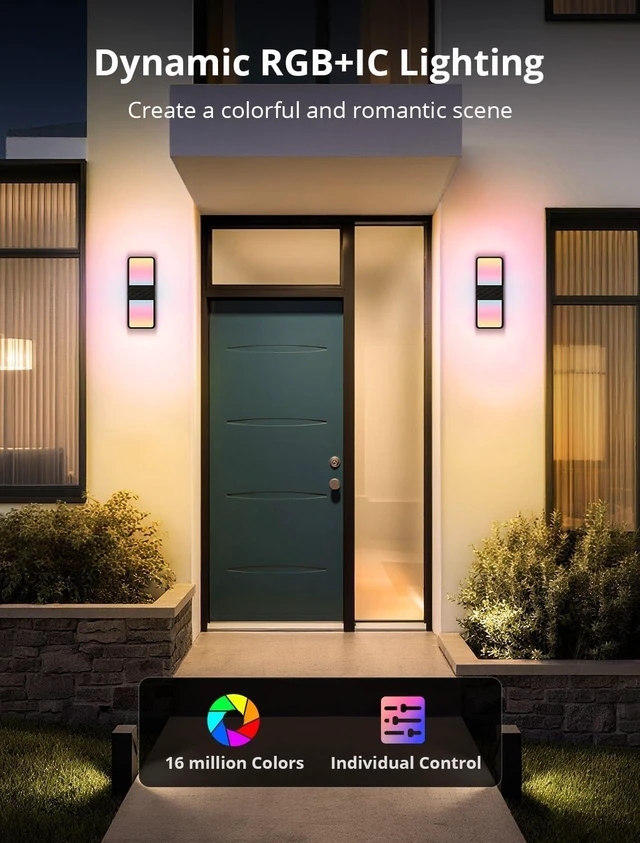 Alt view image 6 of 7 - Smart Outdoor Wall Light, RGBCW Porch Light, IP65 Waterproof 2Pack