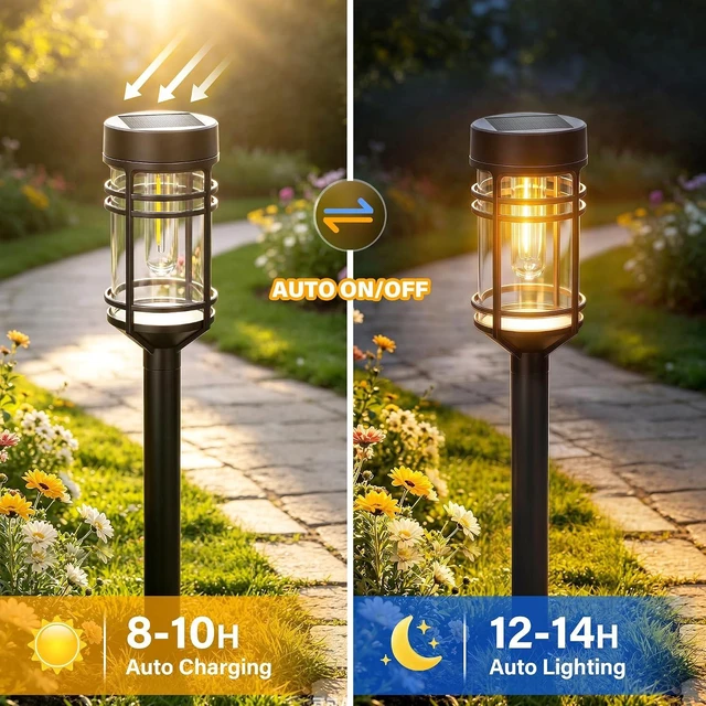 Alt view image 5 of 7 - Ollny Solar Pathway Lights Outdoor 8 Packs, Solar Garden Lights IP65 Waterproof, LED Solar Powered Path Light Auto On/Off, Landscape Lighting for Yard Walkway Driveway Porch Outside Decor