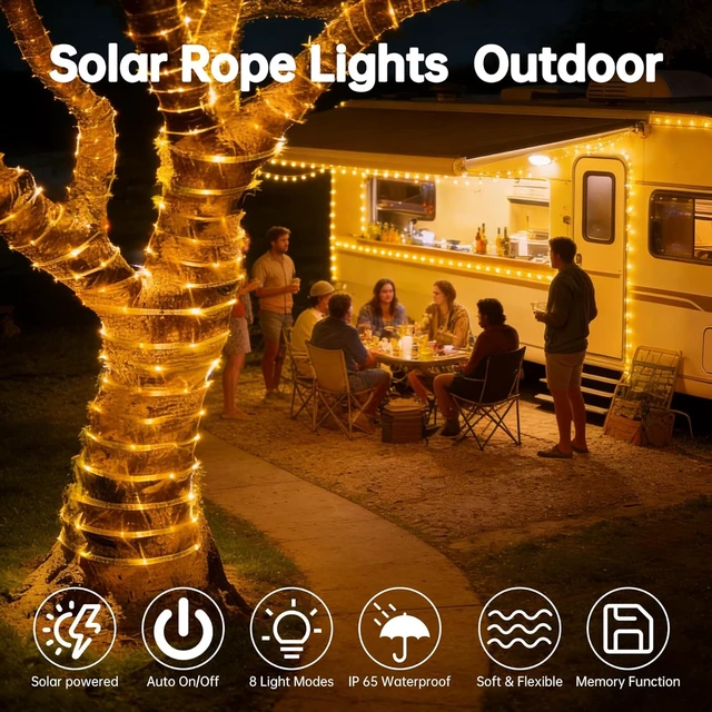 Alt view image 2 of 7 - Solar Rope Lights for outside, 66ft 200 LED Warm White Solar string Lights