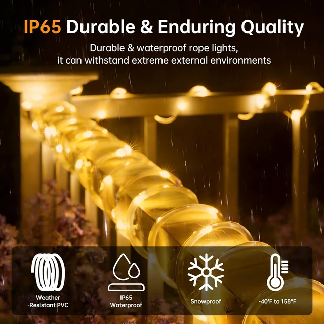 Alt view image 4 of 7 - Solar Rope Lights for outside, 66ft 200 LED Warm White Solar string Lights