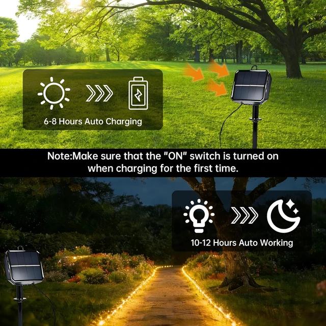 Alt view image 3 of 7 - Solar Rope Lights for outside, 66ft 200 LED Warm White Solar string Lights