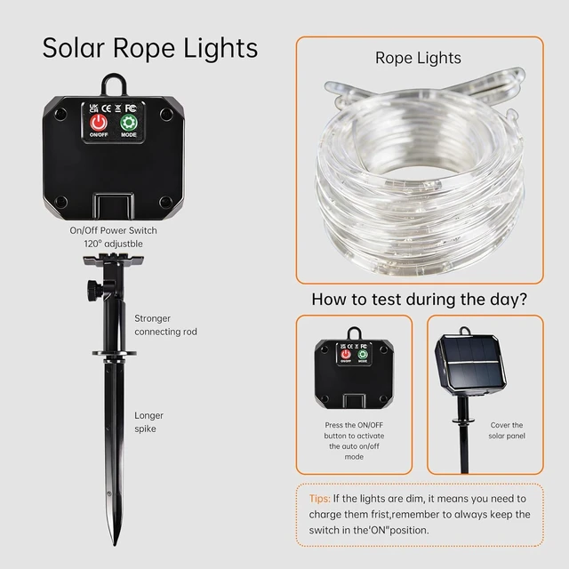 Alt view image 6 of 7 - Solar Rope Lights for outside, 66ft 200 LED Warm White Solar string Lights