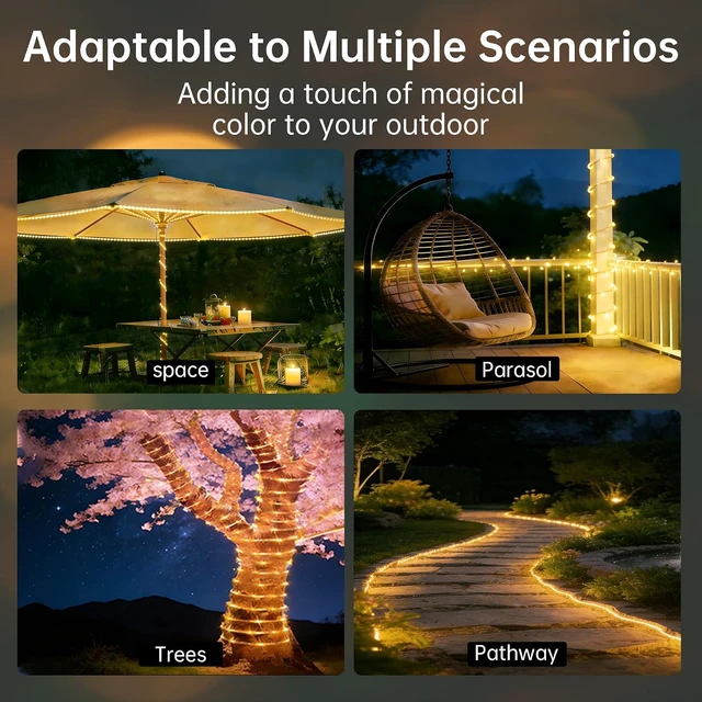 Alt view image 7 of 7 - Solar Rope Lights for outside, 66ft 200 LED Warm White Solar string Lights