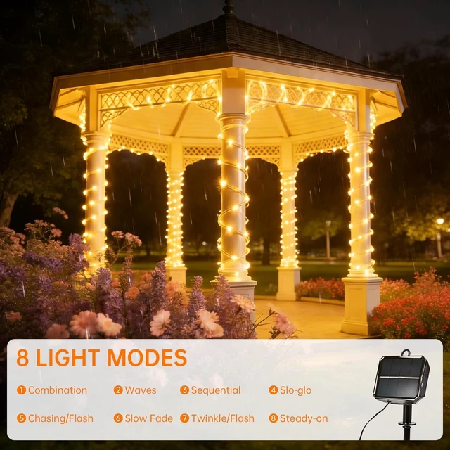 Alt view image 5 of 7 - Solar Rope Lights for outside, 66ft 200 LED Warm White Solar string Lights