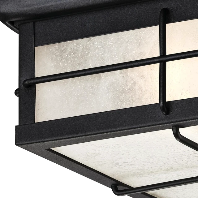 Alt view image 6 of 7 - Westinghouse 6204800 Orwell Two-Light Outdoor Flush-Mount Fixture, Textured Black Finish on Steel with Frosted Seeded Glass