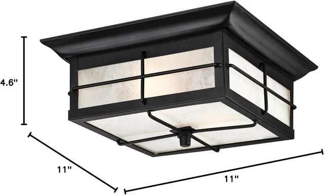 Alt view image 7 of 7 - Westinghouse 6204800 Orwell Two-Light Outdoor Flush-Mount Fixture, Textured Black Finish on Steel with Frosted Seeded Glass