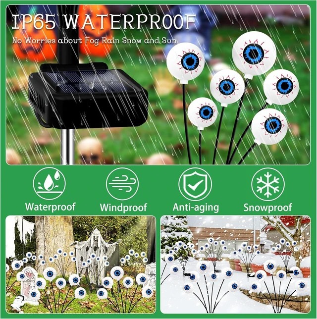 Alt view image 4 of 7 - Kohlrabi Halloween Decorations Outdoor, 4 Pack 24 LED Solar Scary Eyeball Swaying Lights, Green Solar Firefly Lights Waterproof Outdoor Garden Light for Halloween Yard Garden Lawn Party Flower Bed