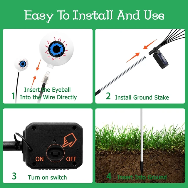 Alt view image 5 of 7 - Kohlrabi Halloween Decorations Outdoor, 4 Pack 24 LED Solar Scary Eyeball Swaying Lights, Green Solar Firefly Lights Waterproof Outdoor Garden Light for Halloween Yard Garden Lawn Party Flower Bed