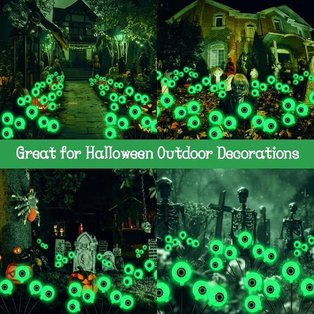 Alt view image 7 of 7 - Kohlrabi Halloween Decorations Outdoor, 4 Pack 24 LED Solar Scary Eyeball Swaying Lights, Green Solar Firefly Lights Waterproof Outdoor Garden Light for Halloween Yard Garden Lawn Party Flower Bed