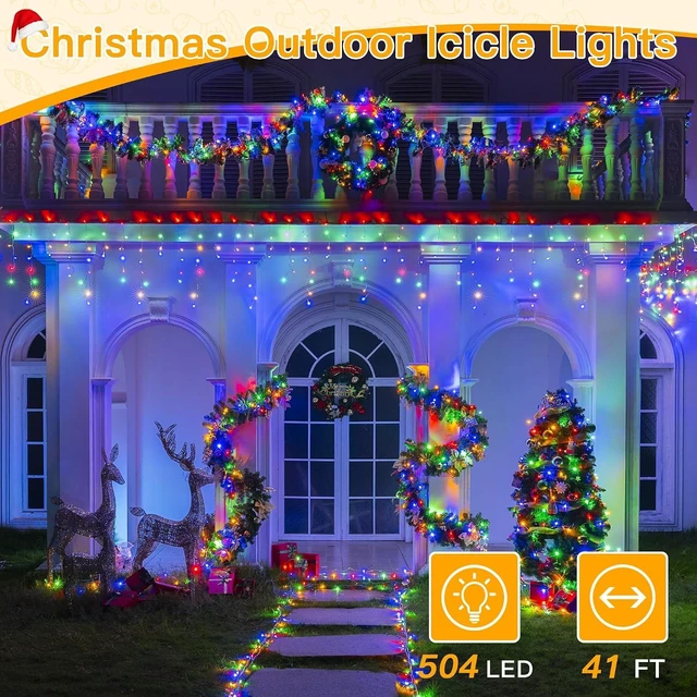 Alt view image 2 of 3 - Ollny Icicle Lights for Outside 504LED 41FT, Multicolor Christmas Light with Remote 8Modes Timers Waterproof, Plug in Connectable Hanging Lights for Outdoor Indoor House Roof Holiday
