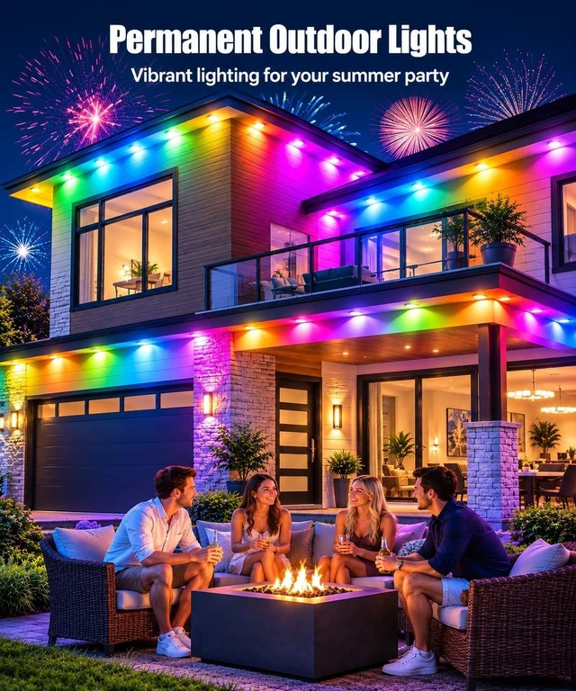 Alt view image 3 of 7 - 66Ft Permanent Outdoor Lights, RGB+IC Smart LED Eave Lighting with App/Remote Control,IP67 Waterproof,16 Million Colors,Scene Modes, DIY Music Sync, for Christmas, Holiday & Party Decor